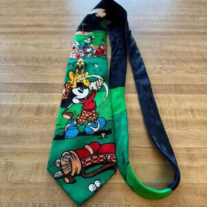 Mickey Mouse & Friends 100% Silk Men's Tie Golf Goofy Pluto Disney Store Vintage